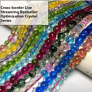 Macro shot of colorful natural crystal beads including amethyst and rose quartz for DIY jewelry