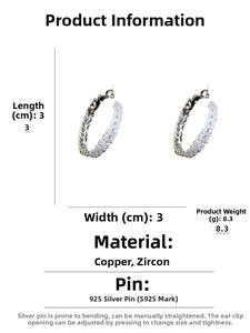 Detailed size and material spec of zircon leaf hoop earrings with 925 silver needles