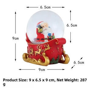 Detailed dimensions of Santa sleigh crystal snow globe with 6.5cm glass ball diameter