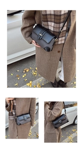 French vintage contrast color shoulder bag with gold buckle and leather strap details