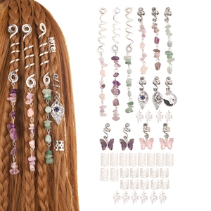 Detailed set of alloy dreadlock hair charms with natural crystals and animal pendants