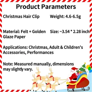 Especificaciones detalladas de tamaño y tabla de materiales para pinzas navideñas