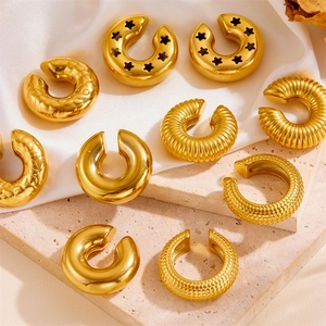 Stainless Steel Ear Cuffs Non Piercing Earrings Vacuum Gold Plated Hollow Geometric Star Textured Hip Hop Jewelry