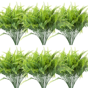 Artificial Boston Fern Persian Grass Plastic Leaves Faux Greenery Bush For Home Office Garden Wedding Indoor Outdoor Decoration