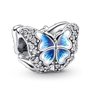 Silberner Schmetterlingsanhänger mit blauem Emaille und Zirkonia für Armbänder