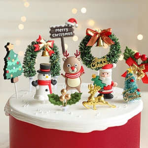 Christmas Cake Topper Santa Claus Reindeer Snowman Miniature Plastic Resin Ornament For Holiday Party Baking Decor