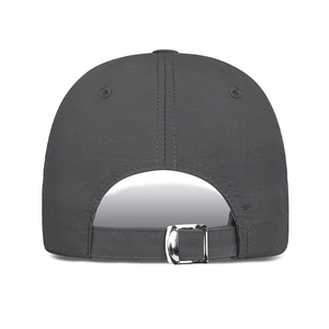 Dark grey quick-dry baseball cap with adjustable metal buckle and breathable mesh