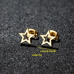 Chic gold stainless steel hollow star stud earrings for women with size measurements