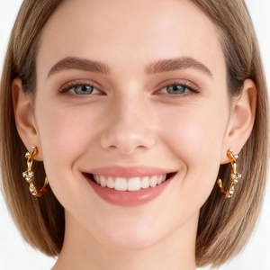 Retro C-Shape Hoop Earrings 18K Gold Plated Stainless Steel Zircon Luxury Women With Stainless Steel Earring Post