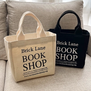 Canvas Tote Handbag Brick Lane Book Shop Letter Print Large Capacity Literary Retro Style Portable Lunch Bag For Women