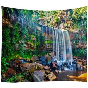 Nature waterfall landscape wall hanging tapestry with forest and rock scenery for home decor