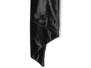 Close-up of black velvet dress fabric showing soft texture and premium silk-like sheen