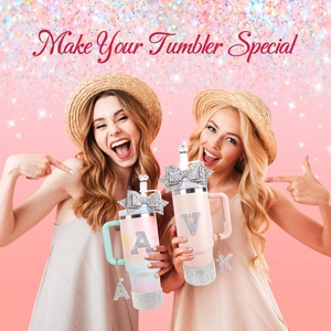 DIY accessory set for Stanley 30Oz tumbler with glitter bow and diamond straw covers