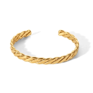 Bracciale rigido a fune intrecciata in acciaio inossidabile placcato oro 18 carati