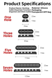 Detail showing precise dimensions of the multi-slot silicone desktop cable organizer