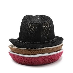 Close-up of four colors of breathable knitted jazz hats showing mesh hollow structure