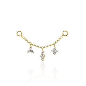 Detailed close-up of S925 sterling silver gold chain earring with sparkling CZ pendants