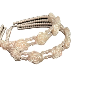 Elegant vintage French style double layer headband with white roses and pearls