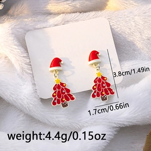 Detail of Christmas tree and Santa hat earrings with size and weight measurements