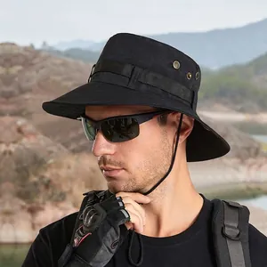 Chapeau de safari homme à large bord avec aérations et cordon réglable coupe-vent