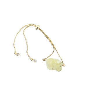 Adjustable gold chain bracelet with raw green natural stone and sliding closure