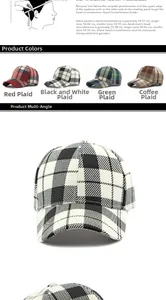 Comparación detallada de cuatro colores y guía de tallas para gorras de béisbol a cuadros