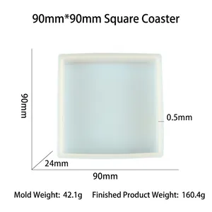 Detailed size specifications for 90x90mm square silicone coaster resin casting mold