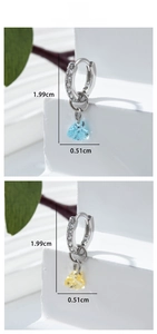 Detail showing heart zircon drop earrings with pave crystals measuring 1.99cm in height