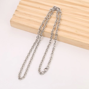 Classic silver stainless steel cable chain necklace with lobster clasp on white background