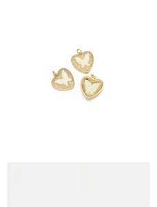 Detail of 18K gold-plated heart butterfly pendant with pink opal and pavé zircons