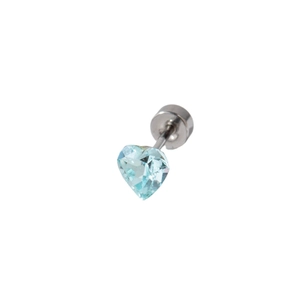 5.5mm blue heart crystal stud earring in polished titanium steel with screw back