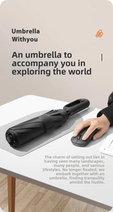 Close-up of black automatic umbrella with unique ring-shaped frosted hook handle