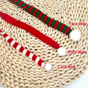 Mini Christmas knitted scarves for plush toys in red and green stripes with pom poms