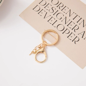 Detail of golden DIY jewelry hardware set with lobster clasp and flat split key ring