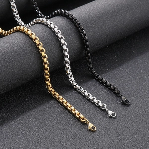 Collana E Bracciale Con Catena A Scatola In Acciaio Inossidabile Uomo Hip Hop Rock Minimalista Gioielli In Metallo Pesante Lucidato