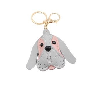 Grey and pink beagle dog leather keychain with gold lobster clasp for handbags