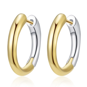 Minimalist Two Tone Gold Silver Plated Hoop Earrings For Women Fashion Copper Geometric Thick Circle Small Jewelry Gift