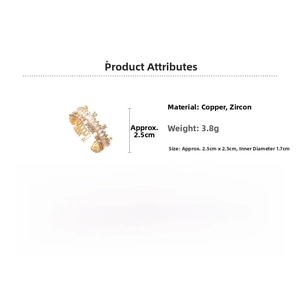 Detailed specifications of 18k gold plated copper ring with zircon stone and measurements