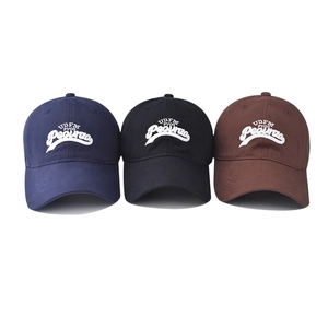 Classic cotton baseball caps in navy, black, and coffee with letter embroidery