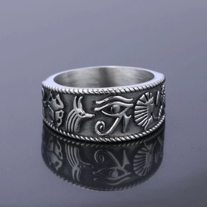 Eye Of Horus Stainless Steel Ring Vintage Egyptian Mythology Anubis Ankh Band Retro Jewelry For Men Women