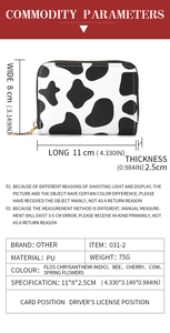 Detailed dimension guide for cow print accordion card holder showing 11x8x2.5cm size