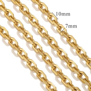 Λεπτομερής όψη χρυσών αλυσίδων Cuban 7mm και 10mm από ανοξείδωτο ατσάλι με γυαλιστερό φινίρισμα