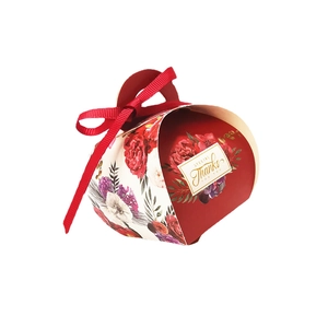 European style red floral gift box with handle and red ribbon bow for wedding candy