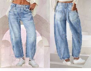 Front and back view of vintage loose high-waist straight leg wide-leg jeans in washed blue
