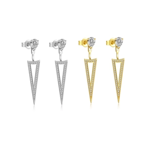 S925 sterling silver geometric triangle earrings with zircon in gold and silver finishes