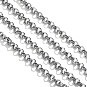 Nahaufnahme der 6mm Edelstahl-Rolo-Kette mit poliertem Silber-Metallic-Finish