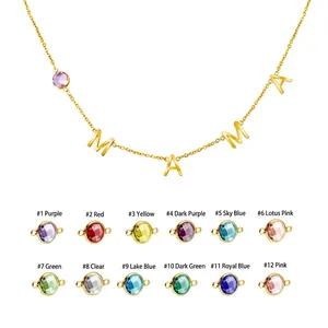 Gold MAMA letter necklace for women featuring twelve customizable birthstone pendants