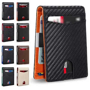 Slim Bifold Wallet For Men With RFID Blocking Carbon Fiber Microfiber Material Minimalist Design Metal Money Clip