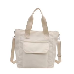Minimalist cream white high-capacity nylon tote bag for commuting and school use