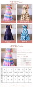 Detaillierte Größentabelle und Maße für das florale schulterfreie Maxikleid